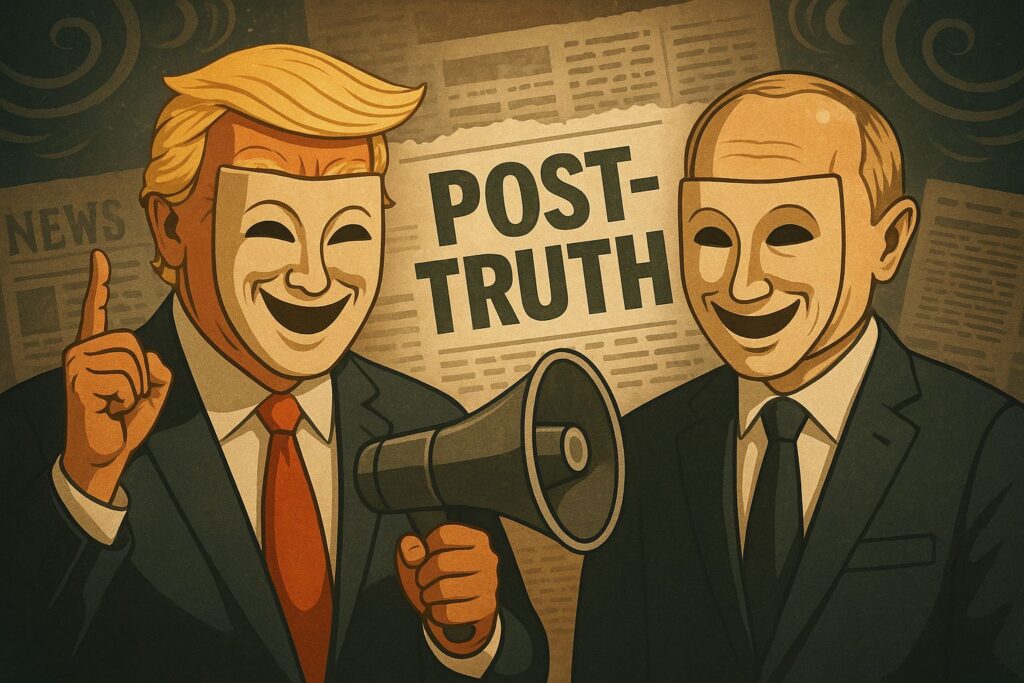 Donald Trump and Vladimir Putin in the age of post-truth, symbol of manipulation and manifestation of truth through exposure